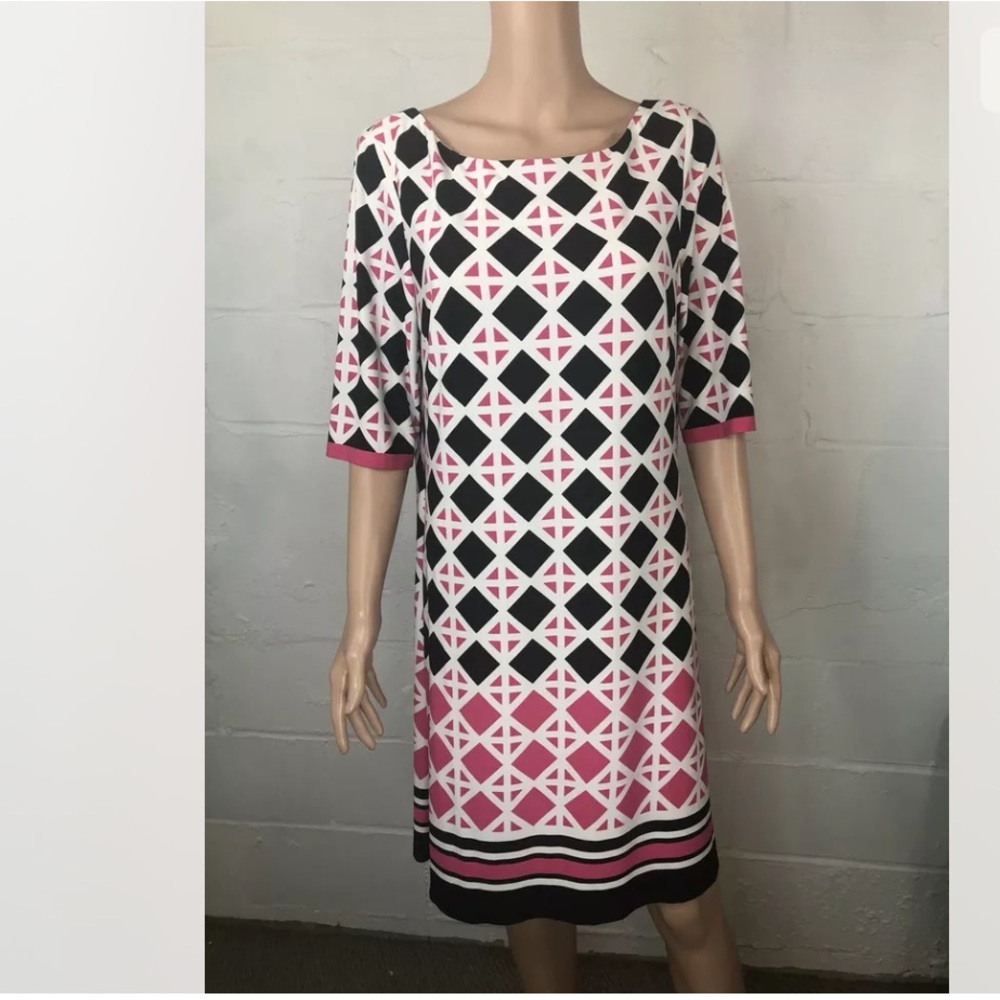 Eliza J Geometric Print Shift Dress 14 Multicolor